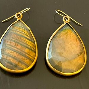 Drop earrings  tigers eye gold trim